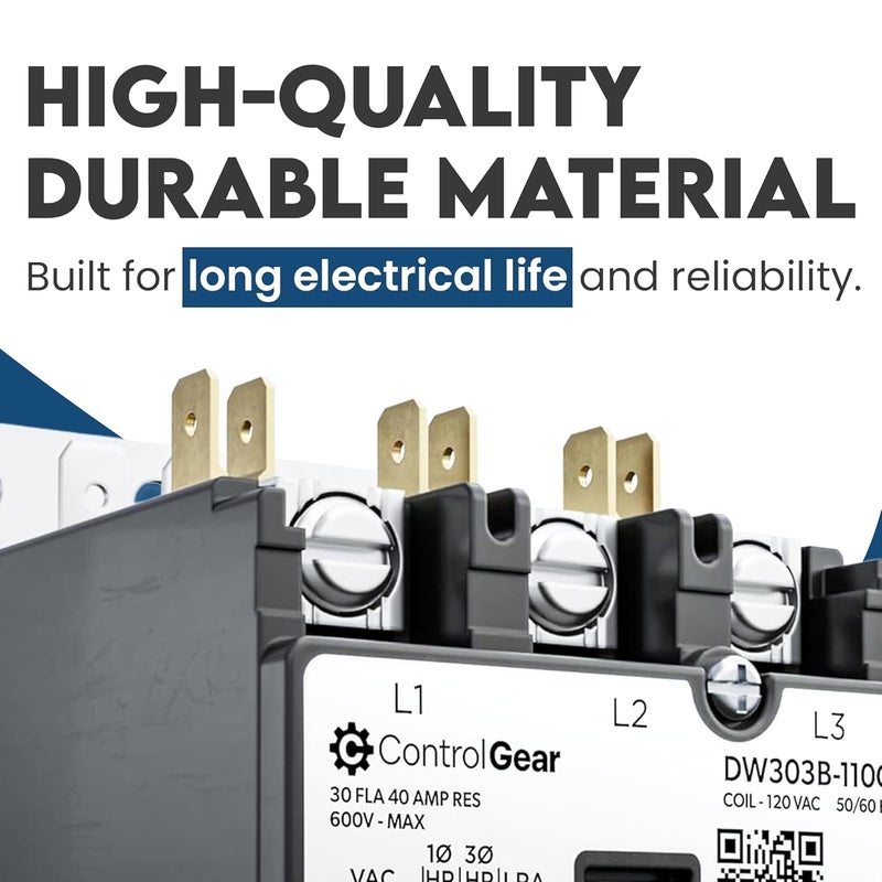 ControlGear Store 3 Pole Definite Purpose Contactor 120V Coil, 30 Amp Definite Purpose, UL Recognized and Approved for use with A2L Refrigerants, Line Lugs, Load Screws, DW303B-11 (3P 30A 120V Coil) - Image 5